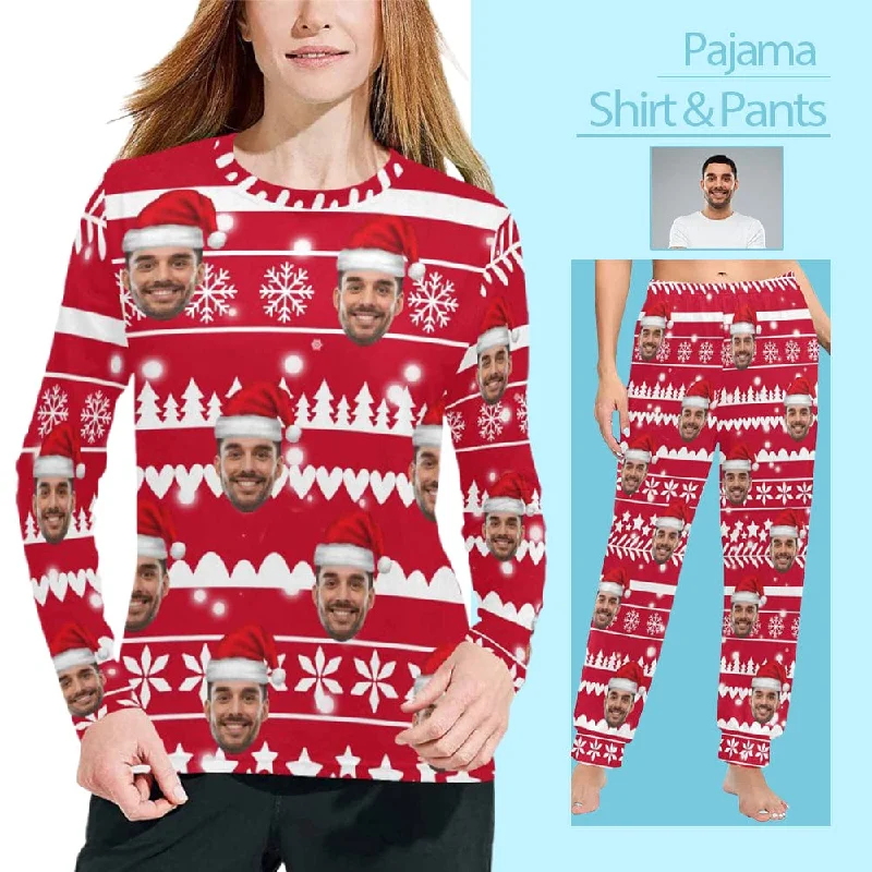 Custom Face Women's Long Pajama Shirt&Pant Personalized Christmas Hat Sleepwear Minimalist pajama sets Custom Face Women's Long Pajama Shirt&Pant Personalized Christmas Hat Sleepwear Minimalist pajama sets