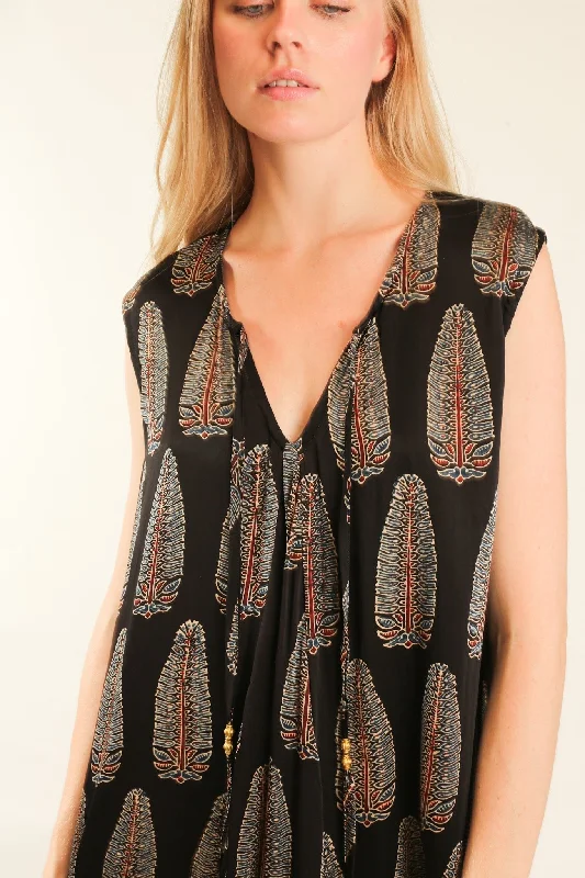 HAND BLOCK PRINT SILK DRESS NATCH Comfy Satin Gown
