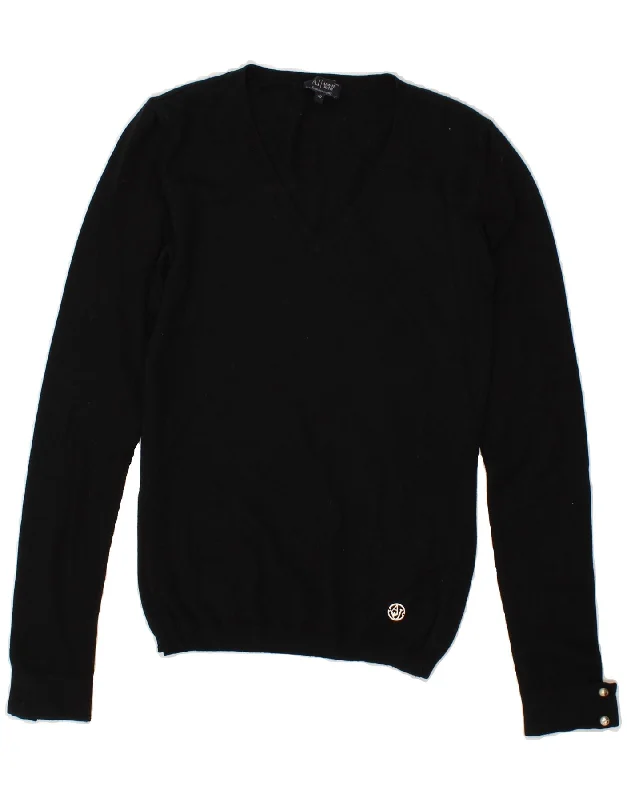 ARMANI JEANS Womens V-Neck Jumper Sweater IT 40 Small Black Mohair sweaters