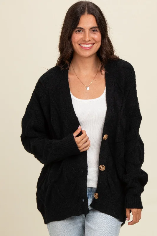 Black Textured Button Up Sweater Cardigan Oversized sweaters