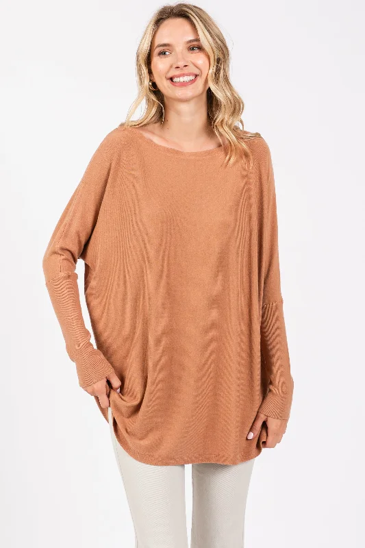 Brown Soft Knit Boatneck Dolman Sleeve Sweater Best sweaters for cozy nights