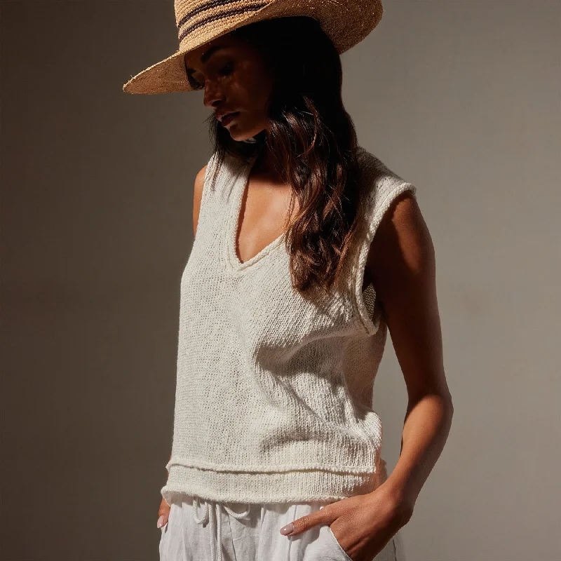 Cotton Linen V Neck Vest - White Adidas sweaters