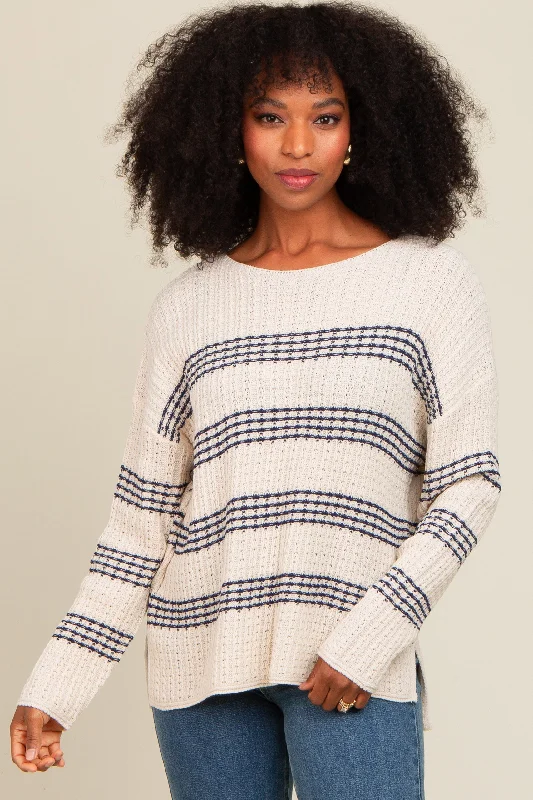 Navy Blue Striped Waffle Knit Sweater Best sweaters for fall