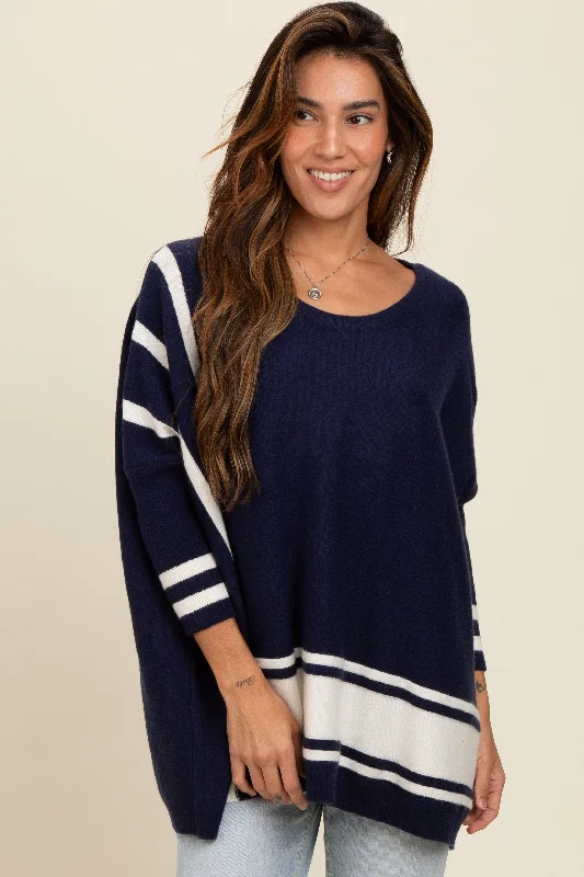 Navy Mixed Stripe Dolman Sleeve Sweater Trendy oversized sweaters
