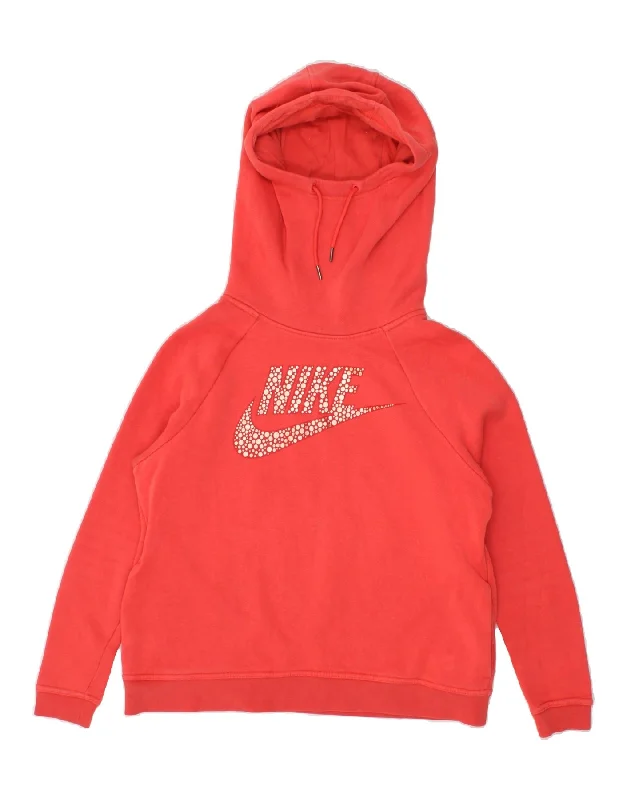 NIKE Womens Graphic Hoodie Jumper UK 14 Medium Red Cotton Women's fashion sweaters sale