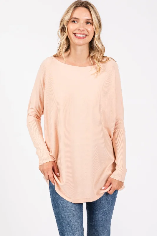 Peach Soft Knit Boatneck Dolman Sleeve Sweater Affordable sweaters