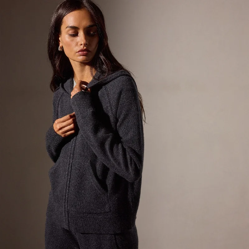 Recycled Cashmere Track Jacket - Coal Designer sweaters