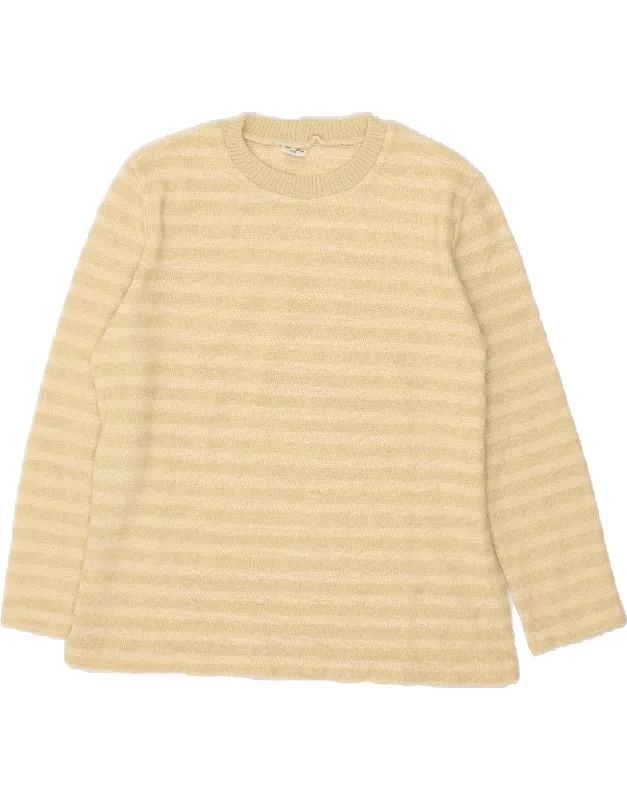 VINTAGE Womens 3/4 Sleeve Crew Neck Jumper Sweater IT 48 XL Beige Striped Minimalist sweaters