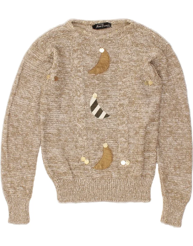 VINTAGE Womens Crew Neck Jumper Sweater UK 10 Small Beige Flecked Comfortable sweaters for all seasons