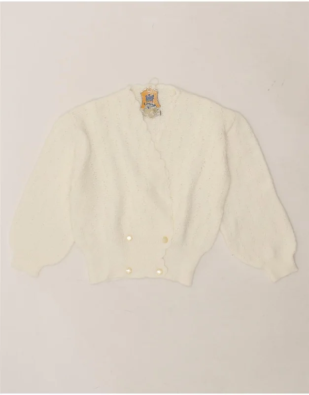 VINTAGE Womens Crop 3/4 Sleeve Cardigan Sweater UK 12 Medium White Date night sweaters