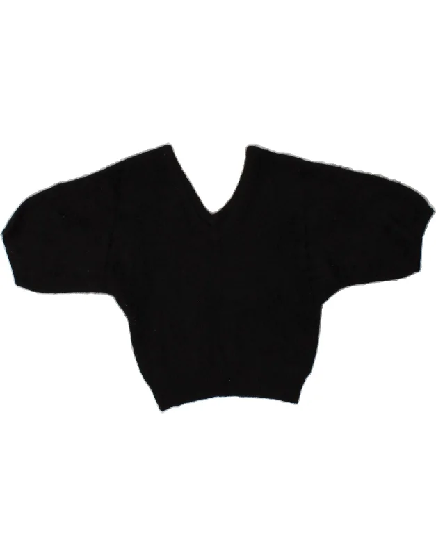 VINTAGE Womens Crop Short Sleeve V-Neck Jumper Sweater IT 38 XS Black Expensive sweaters VINTAGE Womens Crop Short Sleeve V-Neck Jumper Sweater IT 38 XS Black Expensive sweaters