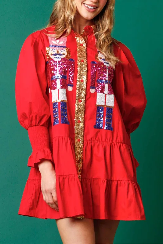 Sequin Tiered Mini Dress with Lapel Button Up Satin mini dresses