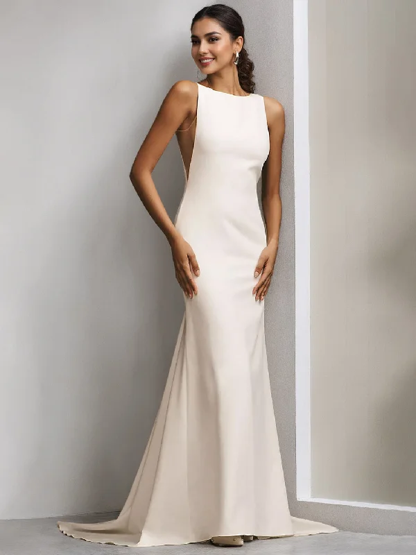 Sheath/Column High Neck Sleeveless Floor Length Minimalist Elegant Wedding Dresses Glamorous Wedding Dress Sheath/Column High Neck Sleeveless Floor Length Minimalist Elegant Wedding Dresses Glamorous Wedding Dress