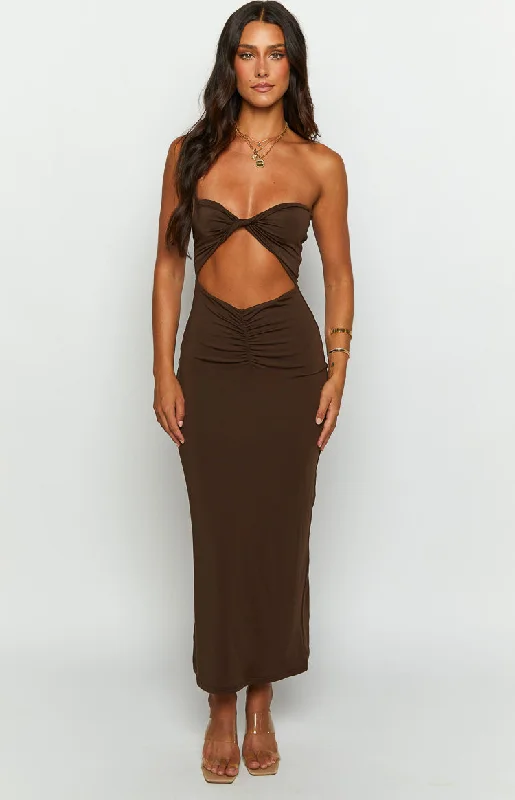 Juliete Brown Midi Dress Smocked midi dresses