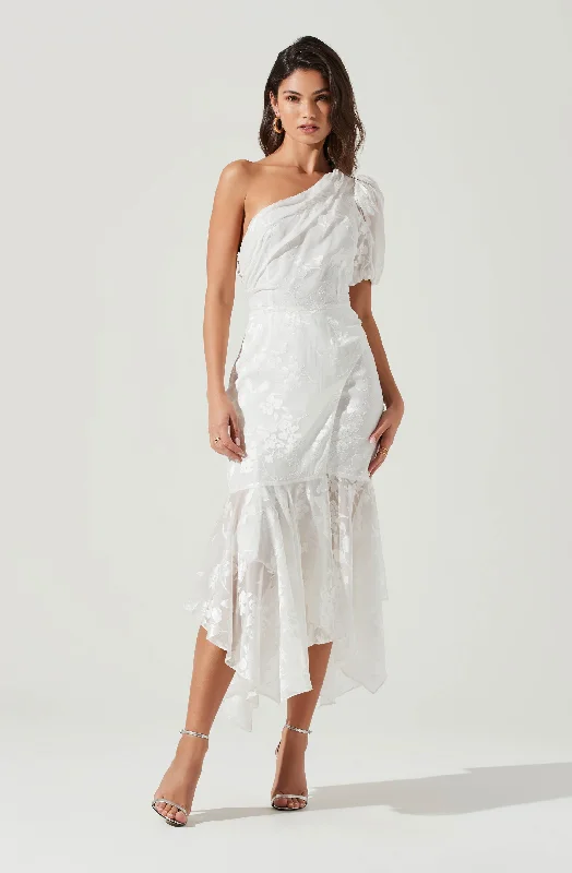 Santorini One Shoulder Floral Midi Dress Date night midi dresses