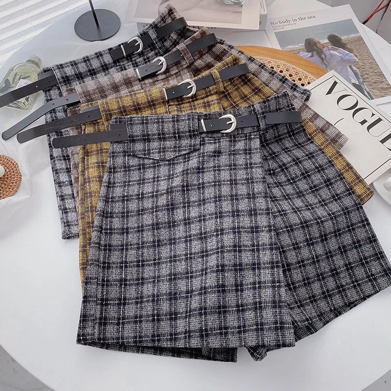Asymmetrical Tweed Plaid Shorts (4 Colors) Elegant Mini Skirt