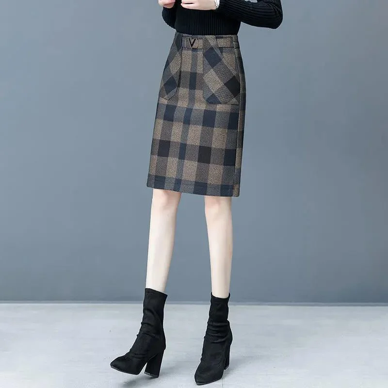 Autumn and Winter Woolen Plaid Skirt Women's High Waist Small Temperament A-line One Step Hip Skirt Anniversary unclassified skirts Autumn and Winter Woolen Plaid Skirt Women's High Waist Small Temperament A-line One Step Hip Skirt Anniversary unclassified skirts