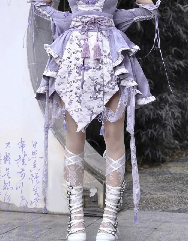 [Blood Supply] Dragon Wisteria Lolita Fashion Set Mini Skirt High-waist Denim Skirt