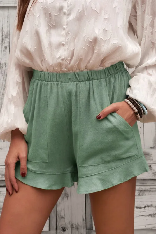 Elastic Waist Shorts with Pockets Simple Mini Skirt