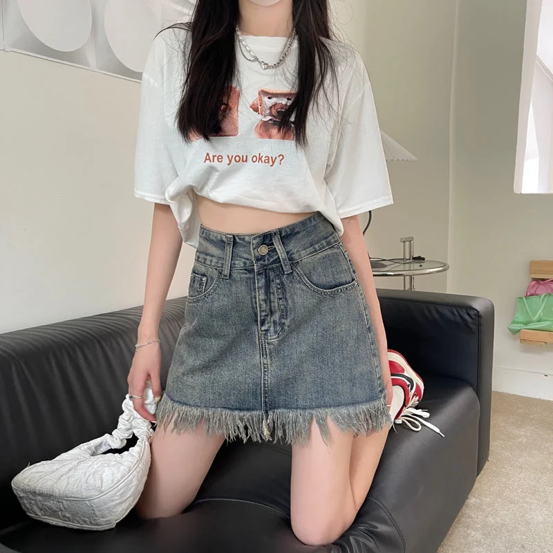 NiDELL: Glamorous Summer Jean Short Skirt For Women Retro Mini Skirt
