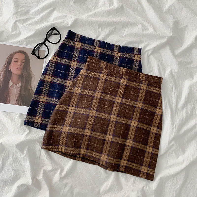 Oxford Plaid Mini Skirt (2 Colors) High-Waisted Skater Skirt