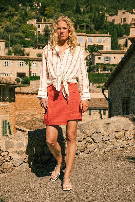 SOLLER Mini Skirt - paprika linen Long-sleeve Mini Skirt