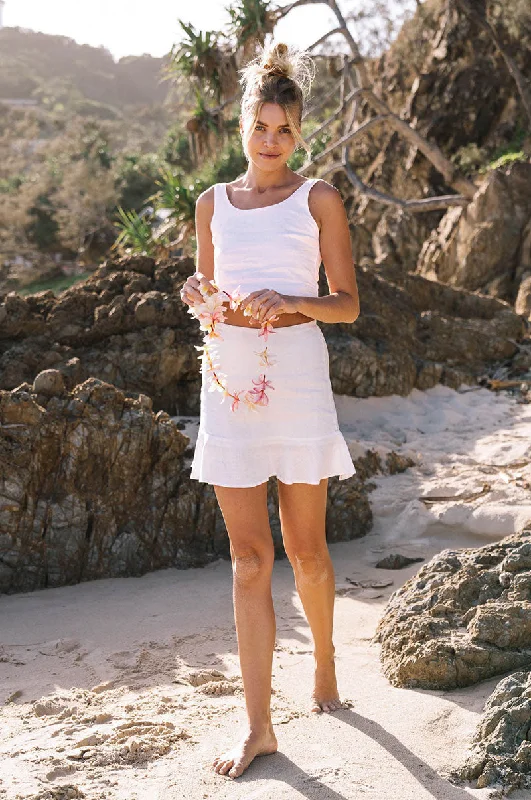 SEASIDE Mini Skirt - white linen Lace-up Mini Skirt