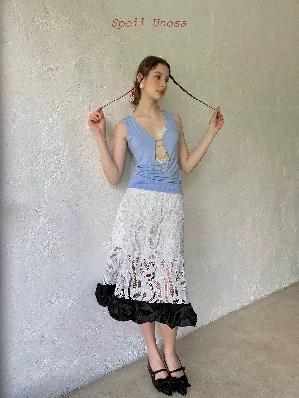 [SPOII UNOSA] Fleur De Paris Lace Mini Skirt Set Vintage Denim Skirt