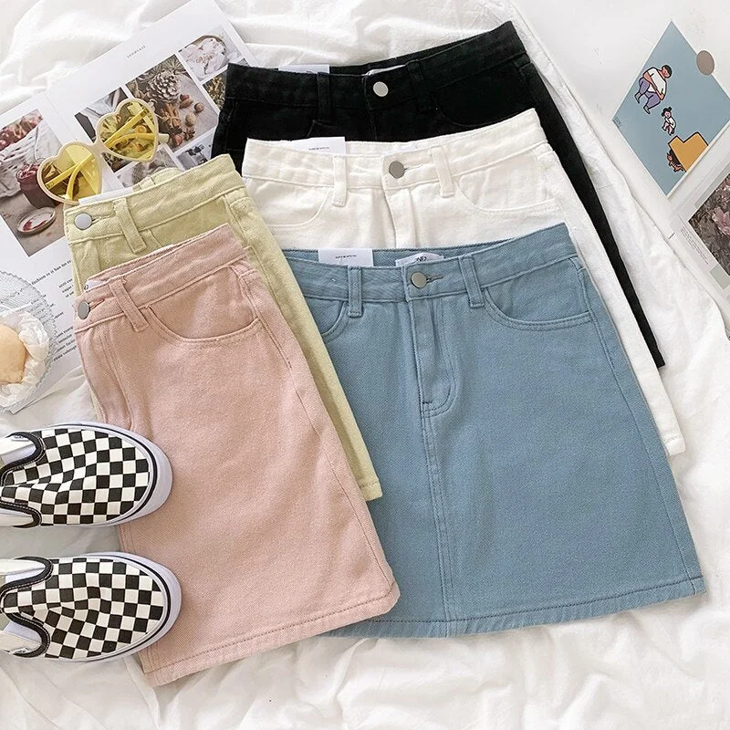 Spring Denim Mini Skirt (5 Colors) Mini Skirt with Pockets