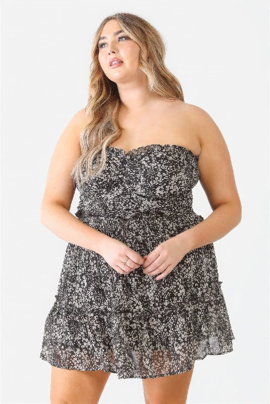 Plus Floral Print Ruched Ruffle Smocked Back Top & High Waist Flare Hem Mini Skirt Set Polka Dot Mini Skirt Plus Floral Print Ruched Ruffle Smocked Back Top & High Waist Flare Hem Mini Skirt Set Polka Dot Mini Skirt