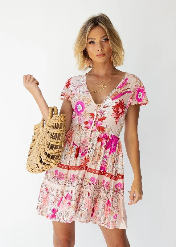 Aisha Swing Dress - Soft Peach Floral Minimalist floral dresses