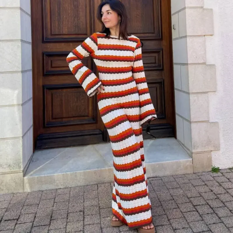 Women Ramadan /Eid Fashion Sexy Stripe Color Block Knit Dress Trendy unclassified dresses