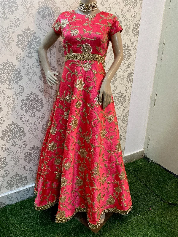 Baby Pink Silk Embroidery Gown Dark color unclassified dresses