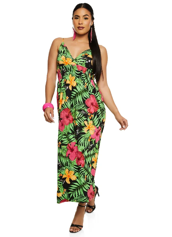 Tropical Print Smocked Waist Sundress Elegant floral dresses
