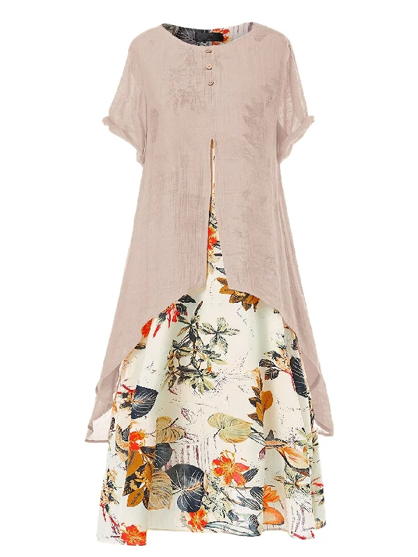 Casual Asymmetrical Floral Print Crew Neck Short Sleeve Dress, Casual Every Day Dress Best floral dresses for beach vacations Casual Asymmetrical Floral Print Crew Neck Short Sleeve Dress, Casual Every Day Dress Best floral dresses for beach vacations