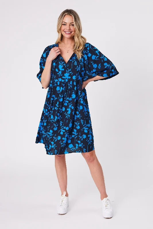 Gloss by Shine On Antonia Wide Sleeve Dress Black Blue Floral Cute floral print summer dresses Gloss by Shine On Antonia Wide Sleeve Dress Black Blue Floral Cute floral print summer dresses