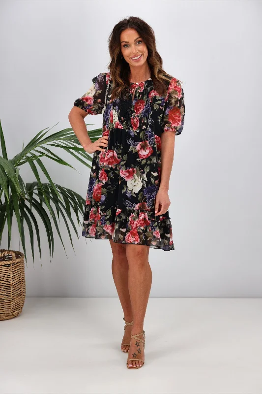 Gloss by Shine On Kelly Shirred Front Dress Black Floral ASOS floral dresses