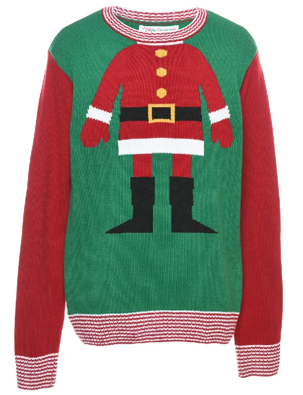 Green & Red Santa Design Christmas Jumper - M Y2K unclassified dresses