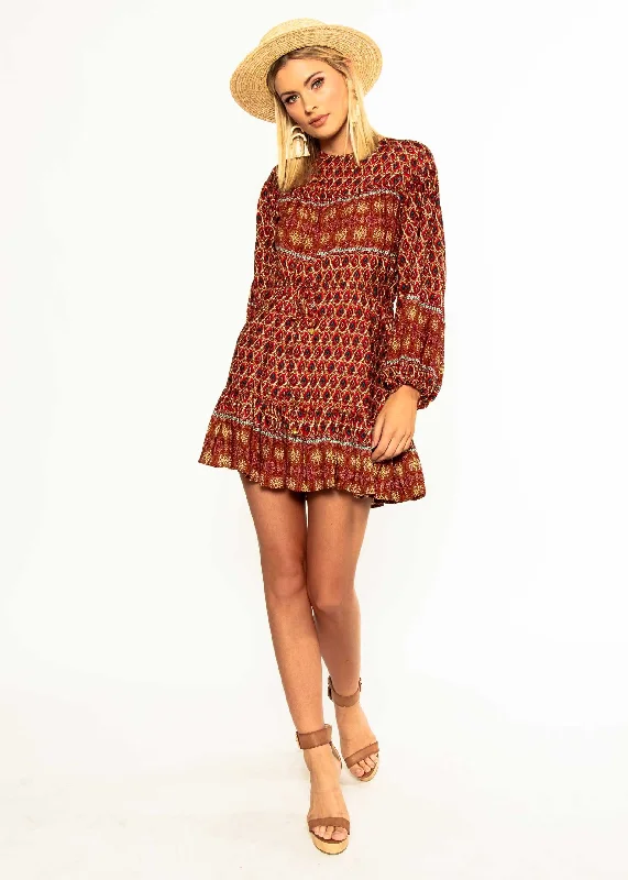 High Risk Swing Dress - Red Multi Embroidered unclassified dresses