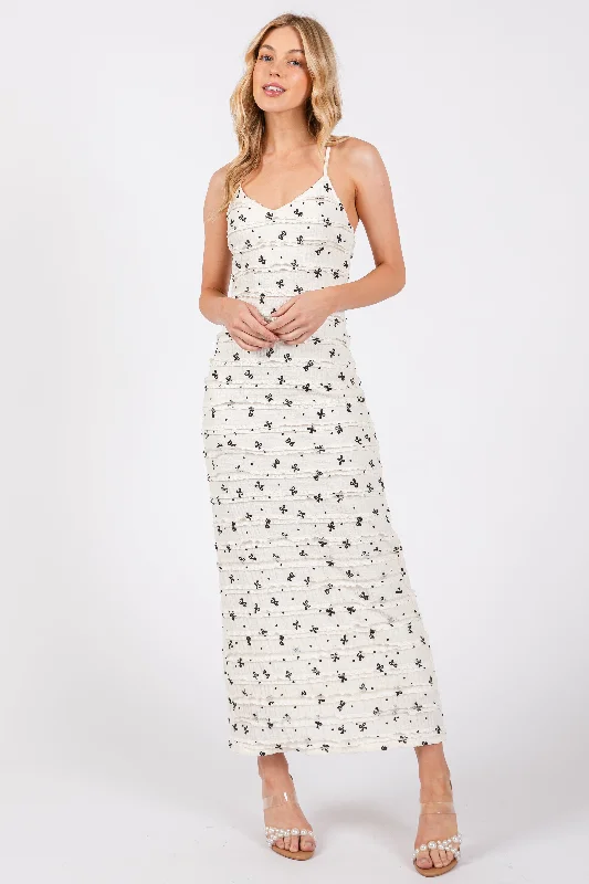Ivory Ruffle Bow Print Dress Beach floral dresses