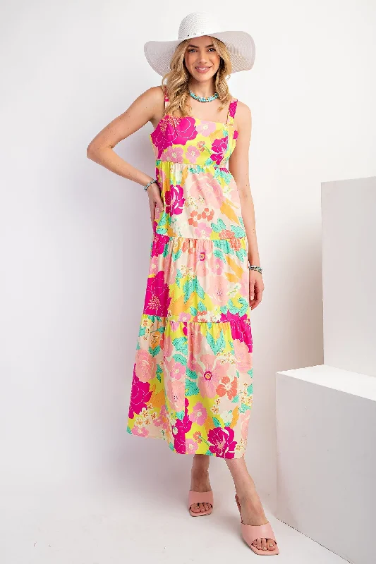 Lime Multi-Color Floral Tiered Cutout Back Dress Discounted floral dresses