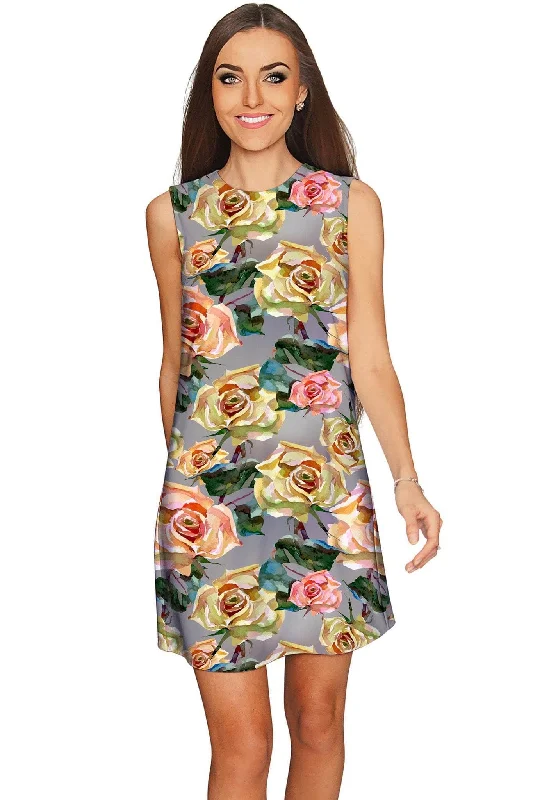 Prima Donna Adele Grey Roses Elegant Shift Dress - Women Elegant unclassified dresses