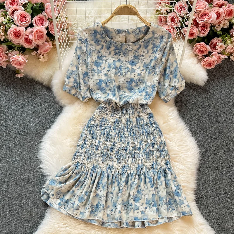 Round neck short sleeve Floral Chiffon fishtail dress 2894 Best floral dresses for curvy figures Round neck short sleeve Floral Chiffon fishtail dress 2894 Best floral dresses for curvy figures