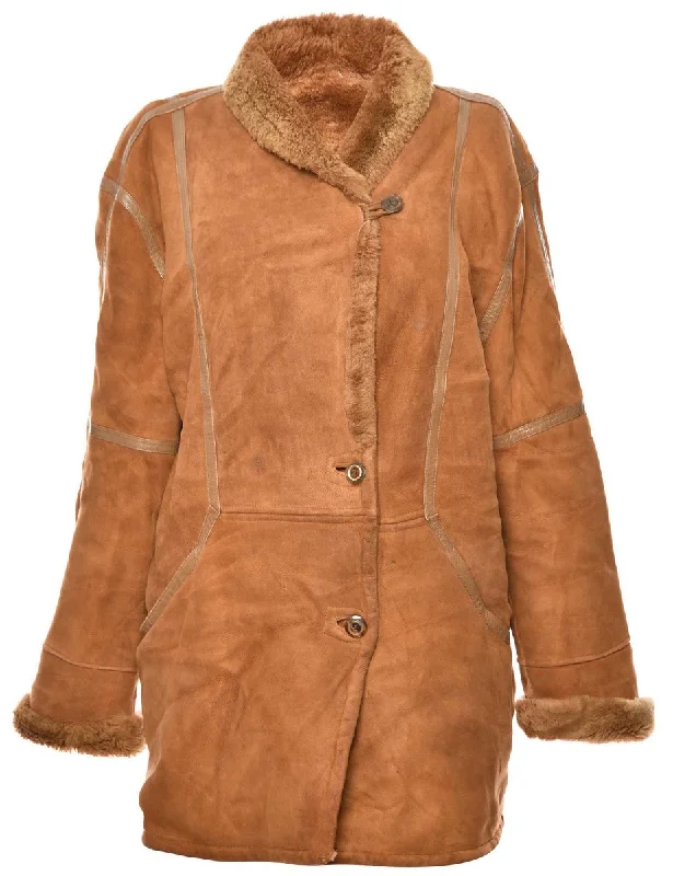 Shearling Lined Suede Brown Coat - M Holiday unclassified dresses