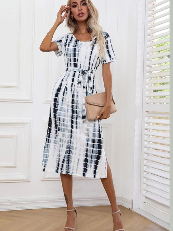 Short Sleeve Tie Dye Print Slim Fit European Dress Luxury floral dresses