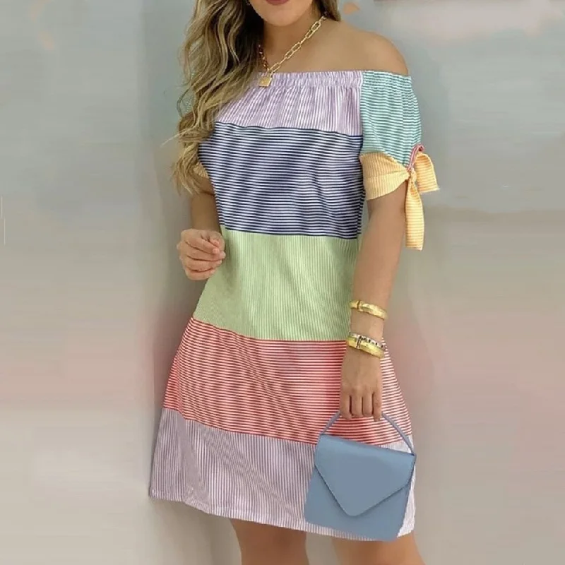 Amy Fashion - Striped Plaid Floral Print A Line Party Short Dresses Birthday floral dresses