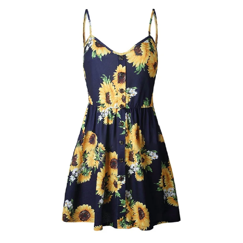 Women'S Dresses Jurken Elbise Sukienki Sexy Sling Sleeveless V Neck Sunflower Print Button Beach Frock Vestido Lady Clothing#C45 Date night floral dresses Women'S Dresses Jurken Elbise Sukienki Sexy Sling Sleeveless V Neck Sunflower Print Button Beach Frock Vestido Lady Clothing#C45 Date night floral dresses
