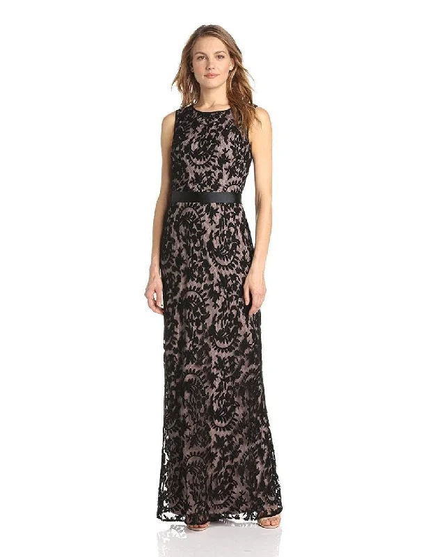 Adrianna Papell - Long Jewel Neck Lace Sheath Dress 81883180SC Lace Dress Dreamy