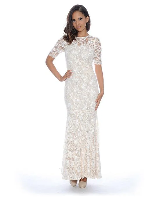 Decode 1.8 Half Sleeve Illusion Lace Sheath Dress - 1 pc Champagne In Size 18W Available White Lace Dress
