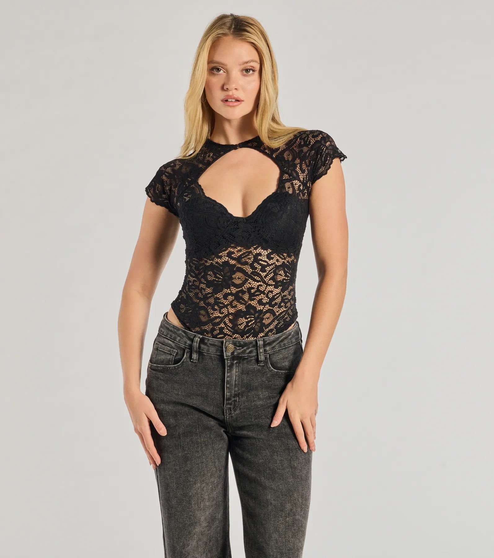 Sultry Glam Cutout Lace Bodysuit White Lace Dress